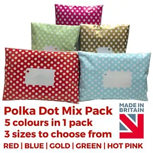More details for polka dot mailing postage bags - mix pack - printed post poly coloured sacks
