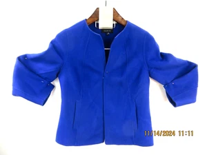 TALBOTS SZ L Wool/Nylon Duke Blue Sporty Elegant Open Front Fleece Blazer Jacket - Picture 1 of 17