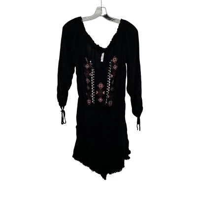 Mameluco bordado Xhilaration fuera del hombro negro/multi talla XL Foto 1 de 4