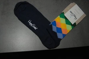 HAPPY SOCKS Socken Gr. 41-46 bunt dunkelblau mit Rautenmuster 80%Cotton NEU - Bild 1 von 8
