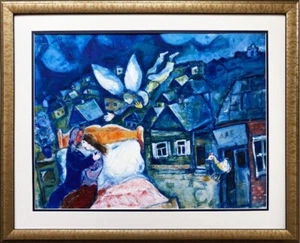 Marc Chagall "El Sueño, 1939" Nuevo PÓSTER ARTÍSTICO ENMARCADO PERSONALIZADO Ángel Pareja Amantes - Imagen 1 de 3