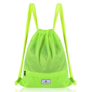 Costway String Bag Folding Sports Sack Drawstring Backpackw/Zipper Pocket Green - Picture 1 of 8