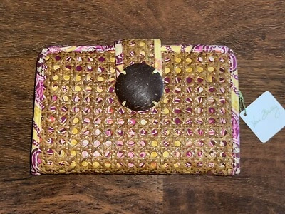 BOLSO CLUTCH VERA BRADLEY EDICIÓN LIMITADA BALI GOLD TIKI madera tejido enlatado nuevo con etiquetas Foto 1 de 4