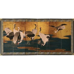 Japanese Art Byobu Folding Screen Japanese Masterpieces: Flock of Cranes - Picture 1 of 6