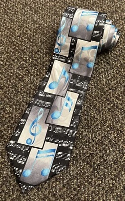 Steven Harris Black, Blue & White Music Notes Treble 58"x3.5"  Mens Neck Tie - Image 1 of 4