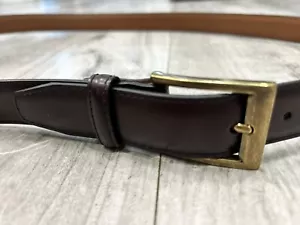 LL Bean Mens Brown Leather Belt Sz 46 Gold Buckle 1" Wide 265890 Made in USA - Picture 1 of 4