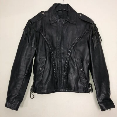 Jaqueta de couro vintage anos 80 Putnam dourada em todo o mundo com franjas para motociclismo 42 forrada - Imagem 1 de 4