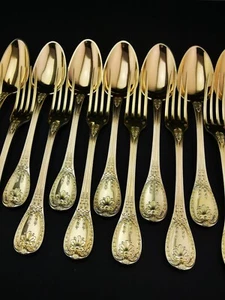 Odiot - "Louveciennes" - 5 dessert forks/spoons - Sterling silver guilded - Picture 1 of 13