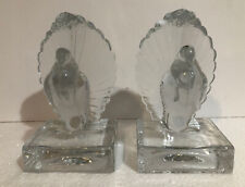 Lovely pair of Indiana glass crystal clear glass pouter pigeon bookends