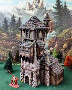 Bemalter mittelalterlicher Steinwachturm 28mm Imperium Gelände D&D Warhammer Mordheim - Bild 1 von 18