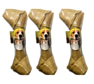 KNOTTED BONE 6 INCH DOG TREAT MADE OF 100% REAL BEEF HIDE 3 PACK - Picture 1 of 2