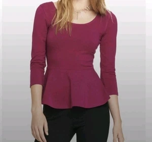NWT Express Bright Pink Peplum Top 3/4 Sleeve Zip Back Blouse Top size Medium M - Picture 1 of 3