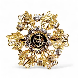 Vintage Rotary International Strass goldfarben Blume Blätter Brosche Anstecknadel 1,26" - Bild 1 von 8