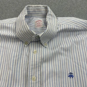 Brooks Brothers Striped Oxford Button Down Dress Shirt Blue White XL Distressed - Picture 1 of 7