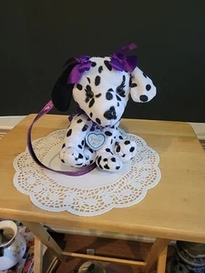 Poochie & Co Puppy Plush Dalmatian Bag Purple Sequin Embellished Purple Bows - Picture 1 of 13