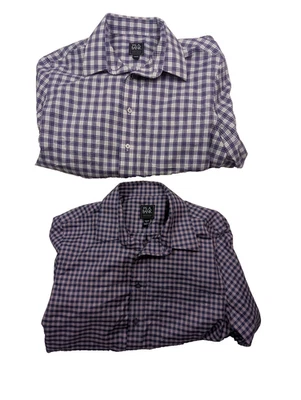 Lote de 2 camisas Jos A Bank Traveler abotonadas para hombre L ajustadas a cuadros manga larga Foto 1 de 4