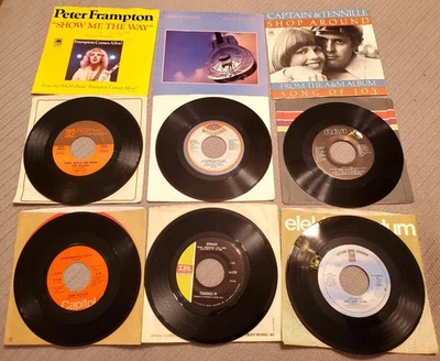 VINTAGE ~ 45 RPM RECORDS 60's 70's Peter Frampton / Dire Straits / Bob Welch + - Image 1 of 4
