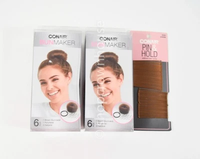 2 CONAIR Bunmakers (6 pcs ea) - CONAIR Pin & Hold Bobby Pins (60 pcs) BROWN - Image 1 of 2