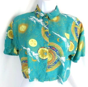 FOREVER 21 Damen Top Gr. M Crop Top Astrologie Sternzeichen Kurzarm Button Down - Bild 1 von 6