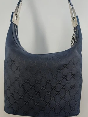 Authentic Gucci Black Monogram Canvas & Leather Shoulder Hobo Bag  - Image 1 of 4