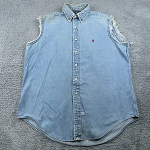 Vintage Ralph Lauren Denim Shirt Mens Large Sleeveless Cutoff Frayed Western 90s - Picture 1 of 10