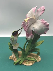 Vintage 1985 HOMCO Masterpiece Bone China Hummingbird W/Pink Iris Figurine - Picture 1 of 10