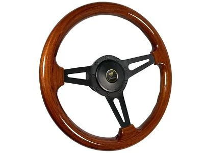 1964-67 Ford Bronco Black Center 9-Bolt Mahogany Brown Wood Steering Wheel Kit - Image 1 of 4
