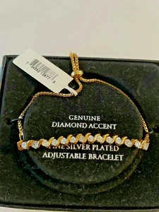 Silve plated Diamond accent adjustable bracelet 9" new! Mcb12877 P130 - Picture 1 of 6
