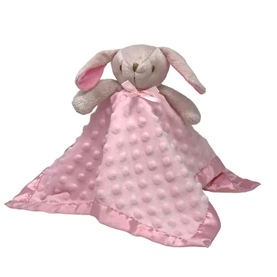 MANTAS Y MÁS ALLÁ Pink Bunny Rabbit Minky Dot Lovey Satén Ribete Peluche Guardería Usado en Excelente Condición Foto 1 de 4