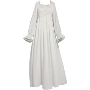 Women White Empire Regency Dress for Party Lady High Waistline Nighwear Dress