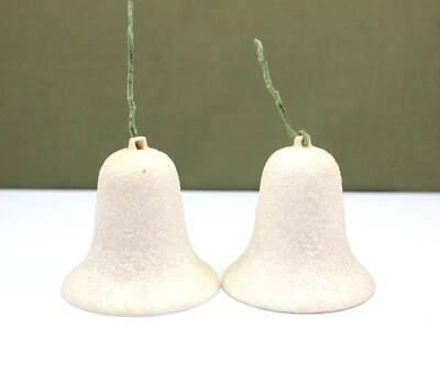 Pair White Sugar-Coated Vintage Christmas Bells With Red Ornament Center - Image 1 of 4