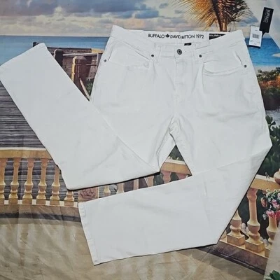 Jeans blancos rectos ajustados Buffalo David Bitton Ash 34x30 nuevos con etiquetas Foto 1 de 4