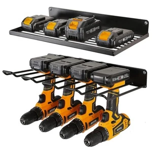 Wall Mount Tool Power Organizer Drill Holder Garage Storage Shelves Iron Black - Imagen 1 de 11