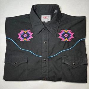 VINTAGE Men's M ELY Diamond Black Pearl Snap Arizona Aztec Tribal Western Shirt - Picture 1 of 6