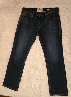 Pantalones de mezclilla azul oscuro Ariat para hombre M7 calce ajustado pierna recta talla 36x32 Foto 1 de 4