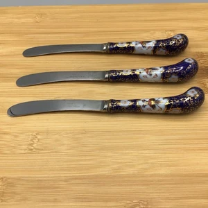 A. E. Lewis & Co Sheffield England Cobalt Blue/Gold Imari Knives. Floraine Range - Picture 1 of 15