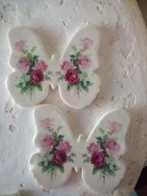 Mosaic Tiles set rose Butterfly 2 Summer Garden handmade craft chic clay G025 - Image 1 of 3