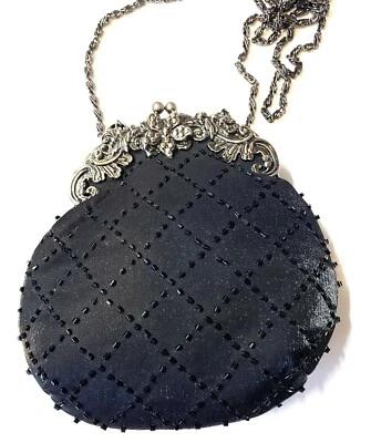 Vintage handbag, bead embroidery, silver plated lock, Jessica McClintock - Image 1 of 3