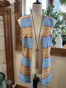 1970s vintage polyester vest handmade baby blue and tan - Picture 1 of 10