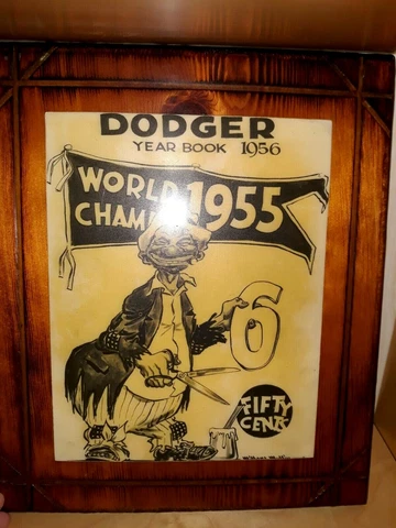 Vintage Brooklyn Dodgers Yearbook 1955 World Champions Baseball Wood Wall Plaque Cover