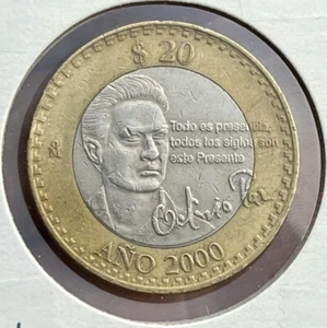 2000 Mexico Coins 20 Pesos Bimetallic Octavio Paz Foreign Currency World Money D - Picture 1 of 4