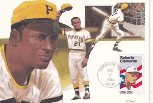 USA 1984 FIRST DAY COVER ON MAXI CARD CLEMENTE WEARING PITTSBURGH CAP PR KING - Picture 1 of 2