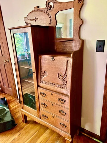 Antique Victorian Oak Side by Side Secretary Desk Bookcase Cabinet Cover