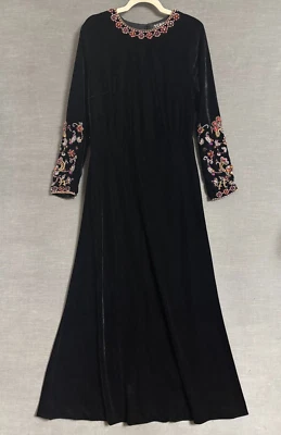 Vestido Ahluwalia Sachin Babi M Negro Terciopelo Cuentas Indio Formal Noche Boho Foto 1 de 4