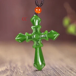 Green Jade Cross Pendant Necklace Jadeite Natural Amulet Gifts Jewelry White - Picture 1 of 7