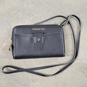 Spartina Leather Black Crossbody Adjustable Removable Strap Purse Wallet - Picture 1 of 11
