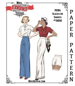 Wide Leg Trousers Vintage Sewing Pattern 1930s Slacks and Shorts 25-45" Waist - Picture 1 of 9