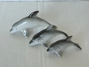 Miniature Dolphin Figurines Set of 3 Porcelain Hand Painted - Picture 1 of 7