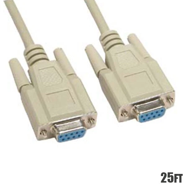 25FT DB9 9 Pin RS232 Serial Port Female to Female PC Cord Cable Molded Ivory - Image 1 of 1