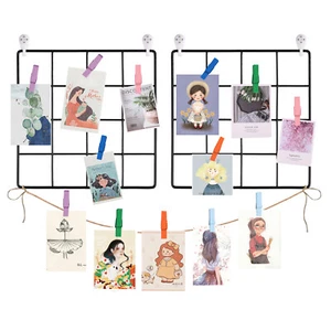 Fotogitter Wand, Wandbehang Foto Display, Metallgitter Dekor mit 20 Holzclips - Bild 1 von 7